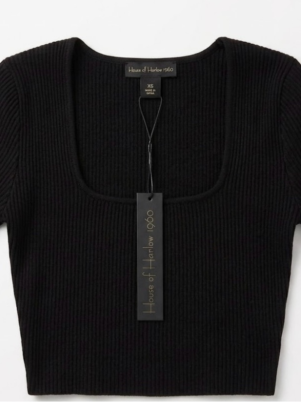 NWT House Of Harlow 1960 Short Sleeve Ribbed Top Black,  Size XS